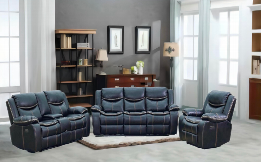 3seats Manual Recline Chair Set,Fabric Reclining Sofa Chair, Upholstered Recliner with Side Pockets Suitable for Living Room Furniture 9220