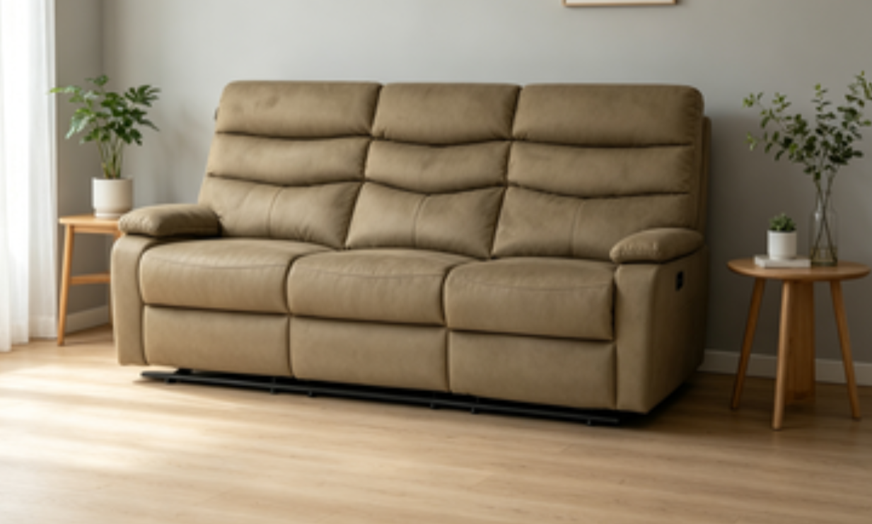 8018CR-3M Mid-size Compact 3-seater Fabric Recliner Sofa, Space-saving Transitional Manual Push Back Family Sofa, Moderate-size Living Room Recliner for Medium Apartment & Regular Family Home