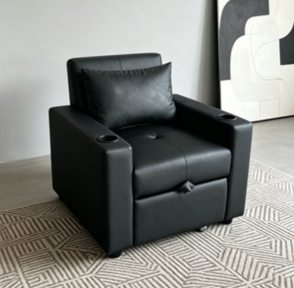 240414 Rounded Arm Fabric Manual Recliner, Soft Single Sofa Chair, Push Back Armchair with Curved Edges, Ergonomic Recliner for Living Room Bedroom Nursery