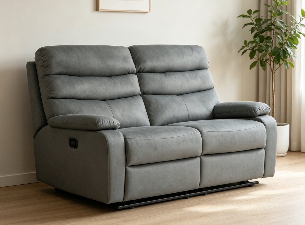 8018-2 Dual Independent Push Back Loveseat Recliner, Oversized 2-Seat Fabric Sofa, Big & Tall Friendly Manual Reclining Loveseat for Living Room & Small Family Home