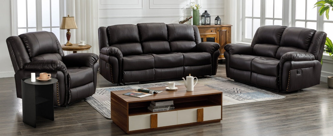 Manual Recline Chair Set,Fabric Reclining Sofa Chair with Cup Holders, Upholstered Recliner with Side Pockets Suitable for Living Room Furniture 9071