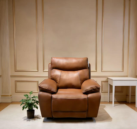 240448 Warm Earth Tone Rustic Style Push Back Fabric Recliner, Country Retro Single Sofa Armchair, Warm Tone Ergonomic Leisure Recliner for Rustic Farmhouse Living Room