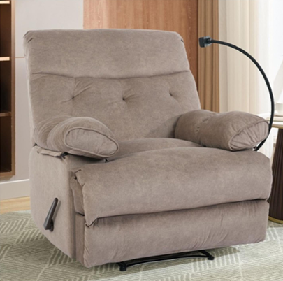 240426 Medium Deep Cushion Modern Push Back Fabric Recliner, Moderate Depth Single Sofa Armchair, Ergonomic Modern Leisure Recliner for Mixed Style Home Living Room