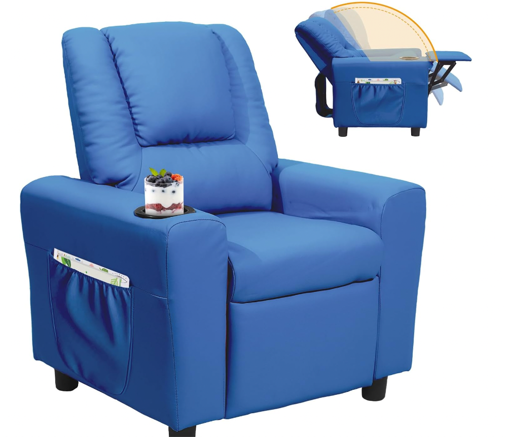 Kids Recliner Chair with Cup Holder, Kids Chairs for Toddlers with Side Pocket, Kids Recliner for Baby Children Bedroom, Living Room 8045