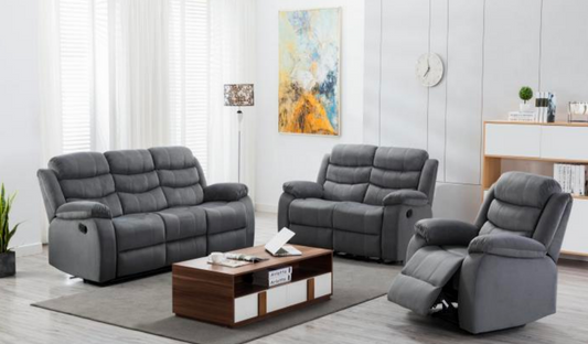 8005-3 Complete Living Room Sofa Set (3-seat+Loveseat+Single Recliner), Full Manual Push Back Fabric Recliner Furniture Package, All-in-one Home Leisure Sofa Set for Family Living Room & Villa