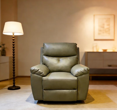 240445 Sage Green Plush Fabric Manual Push Back Recliner, Modern All-match Single Sofa Chair, Overstuffed Ergonomic Leisure Recliner for Living Room Bedroom Apartment