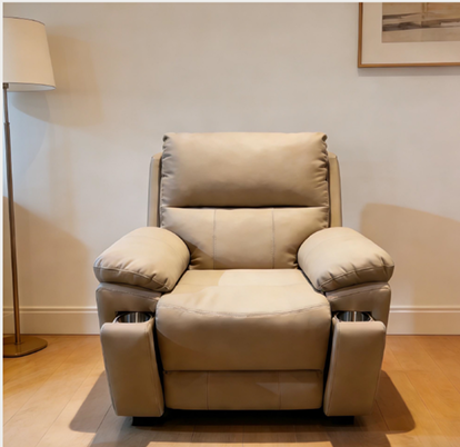 240444 Cream Beige High Back Manual Push Back Recliner, Full Head Support Single Sofa Armchair, Deep Seat Oversized Recliner for Big & Tall, Living Room & Nursery Household Furniture