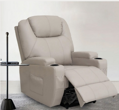 6011 Mid-Century Fabric Manual Recliner, Retro Single Sofa Chair, Push Back Armchair with Wooden Accents, Ergonomic Recliner for Living Room Bedroom Office