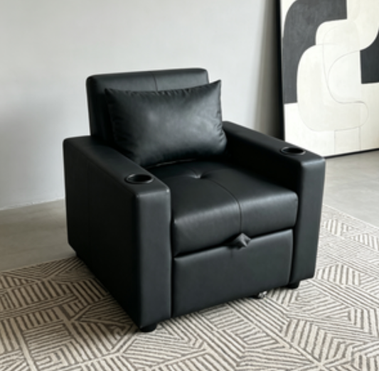 240414 Rounded Arm Fabric Manual Recliner, Soft Single Sofa Chair, Push Back Armchair with Curved Edges, Ergonomic Recliner for Living Room Bedroom Nursery