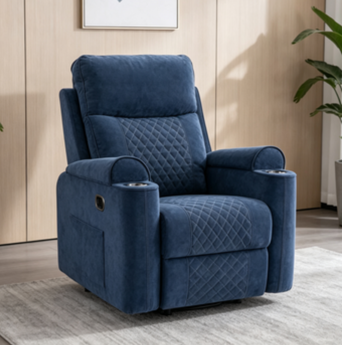 240422 High-Density Foam Fabric Manual Recliner, Firm Support Single Sofa Chair, Push Back Armchair with Durable Cushioning, Ergonomic Recliner for Living Room Bedroom