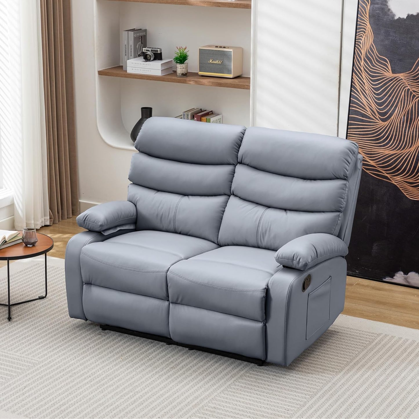 2 Seater Recliner Sofa, Double Reclining Loveseat with 2 Side Pockets, Manual Home Theater Seating for Living Room