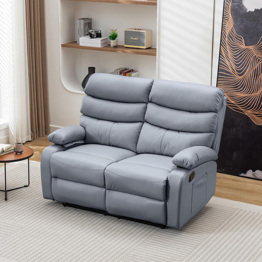 2 Seater Recliner Sofa, Double Reclining Loveseat with 2 Side Pockets, Manual Home Theater Seating for Living Room