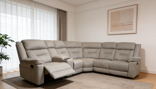240454 Light Grey Leather L-Shaped Recliner Sectional Sofa – Premium Choice For Large Living Rooms