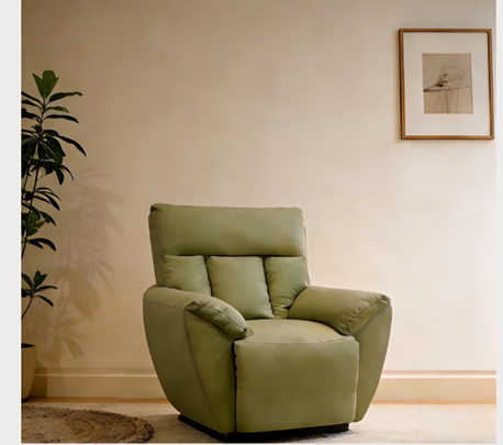 240443 Olive Green Fresh Style Manual Push Back Recliner, Compact Oversized Single Sofa Chair, Space-saving Ergonomic Leisure Recliner for Small Apartment, Nursery & Modern Living Room